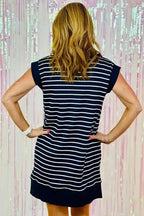 Navy Blue Quarter Zip Mini Dress - Fashionfitz