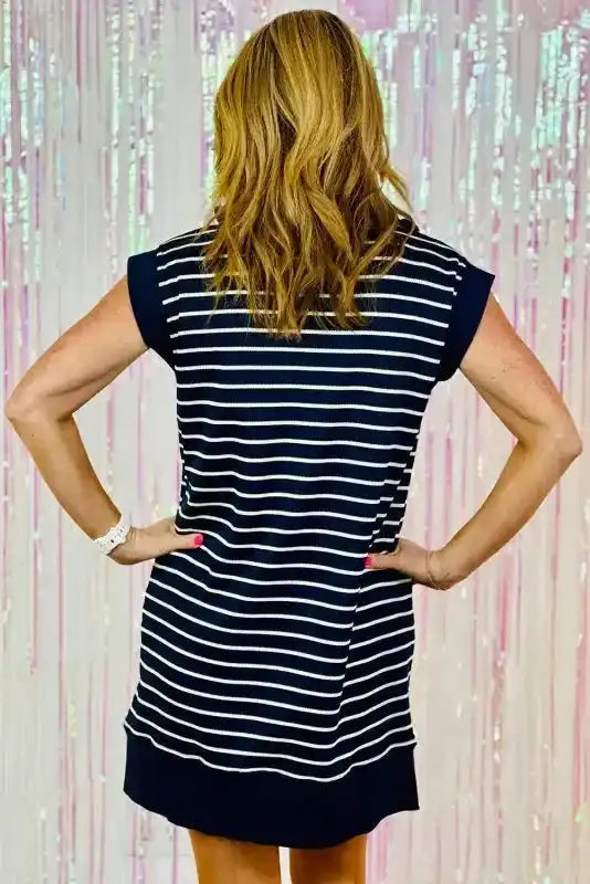 Navy Blue Quarter Zip Mini Dress - Fashionfitz