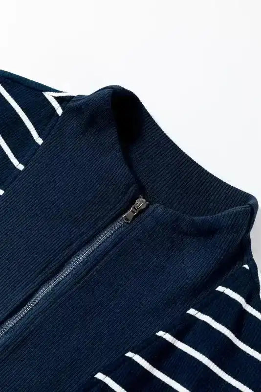 Navy Blue Quarter Zip Mini Dress - Fashionfitz