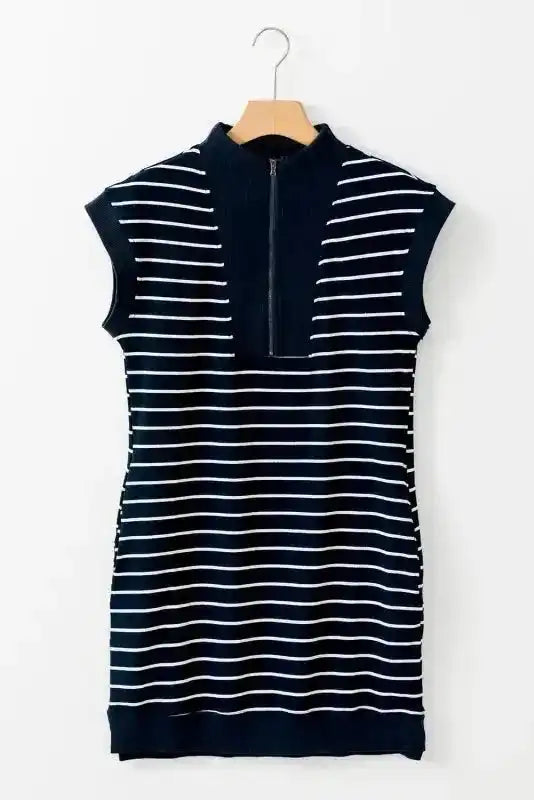 Navy Blue Quarter Zip Mini Dress - Fashionfitz