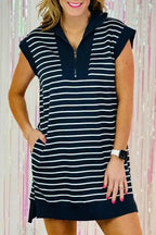 Navy Blue Quarter Zip Mini Dress - Fashionfitz