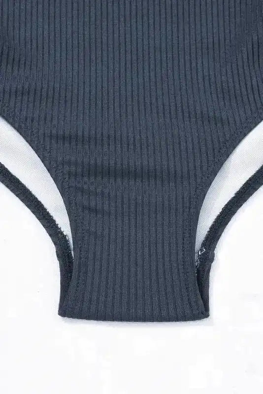 Navy Blue Ribbed Cutout One Piece Swimsuit - Fashionfitz