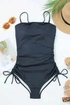 Navy Blue Ribbed Cutout One Piece Swimsuit - Fashionfitz