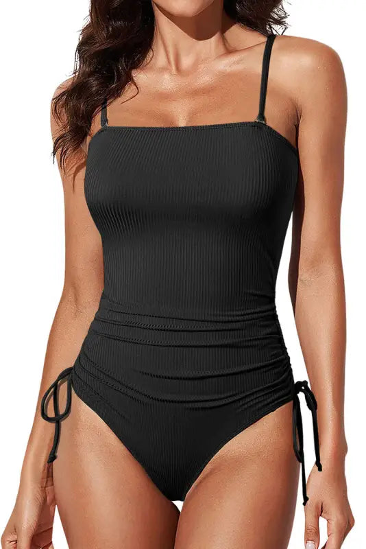 Navy blue ribbed cutout one piece swimsuit - swimwear/one