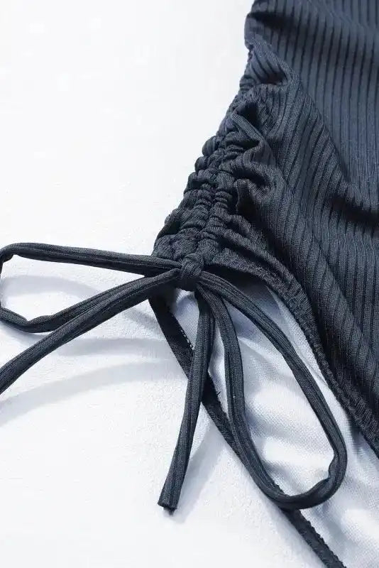 Navy Blue Ribbed Cutout One Piece Swimsuit - Fashionfitz