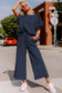 Navy blue textured loose fit t shirt and drawstring pants set - loungewear