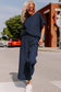 Navy blue textured loose fit t shirt and drawstring pants set - loungewear