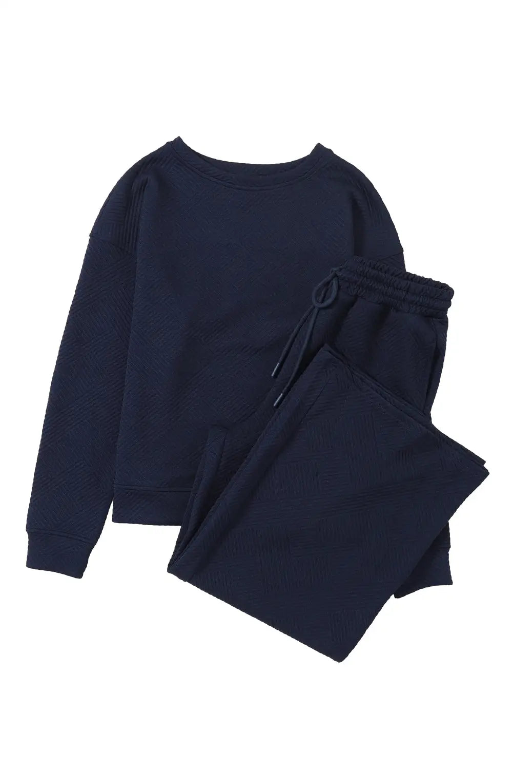 Navy blue ultra loose textured 2pcs slouchy outfit - pants sets