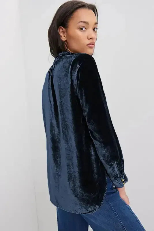 Navy Blue Velvet Top - Fashionfitz