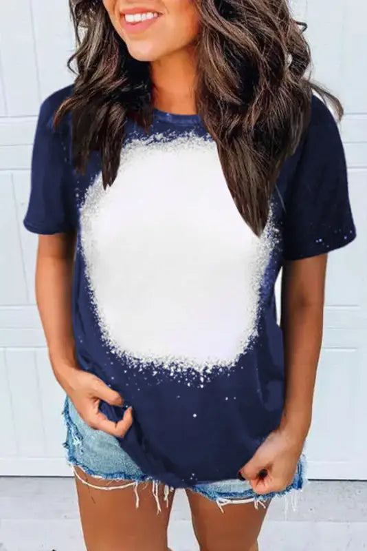 Navy tie-dyed round neck short sleeve t-shirt - tops