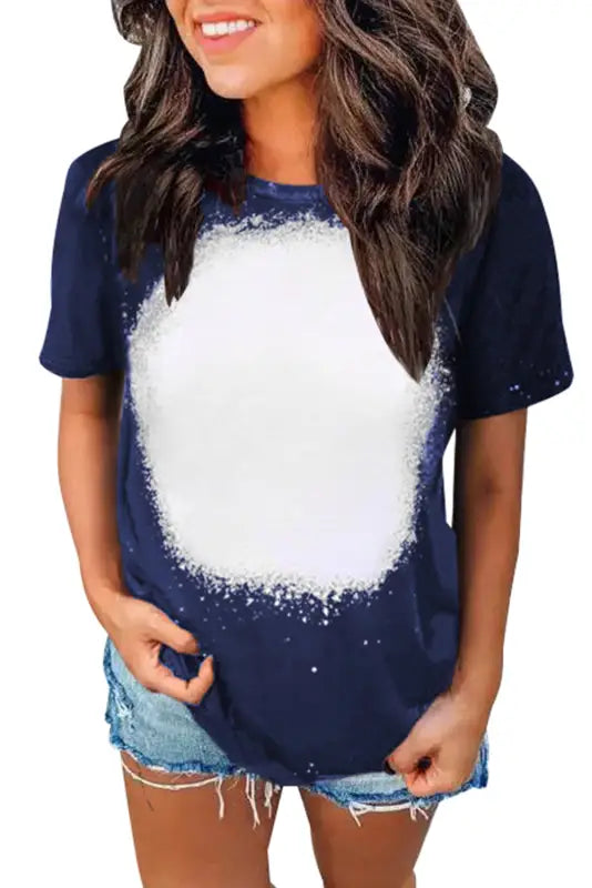 Navy tie-dyed round neck short sleeve t-shirt - tops