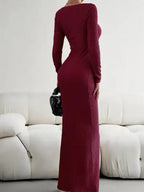 New Ladies Fit Square Neck Long Sleeve Knitted Dress - Fashionfitz