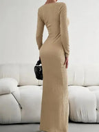 New Ladies Fit Square Neck Long Sleeve Knitted Dress - Fashionfitz