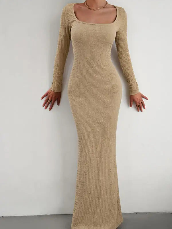 New ladies fit square neck long sleeve knitted dress