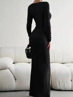 New Ladies Fit Square Neck Long Sleeve Knitted Dress - Fashionfitz