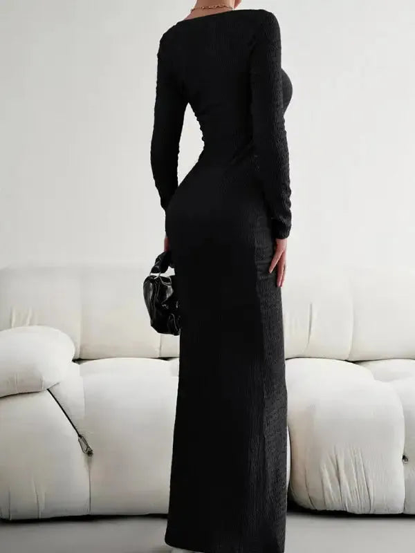 New Ladies Fit Square Neck Long Sleeve Knitted Dress - Fashionfitz