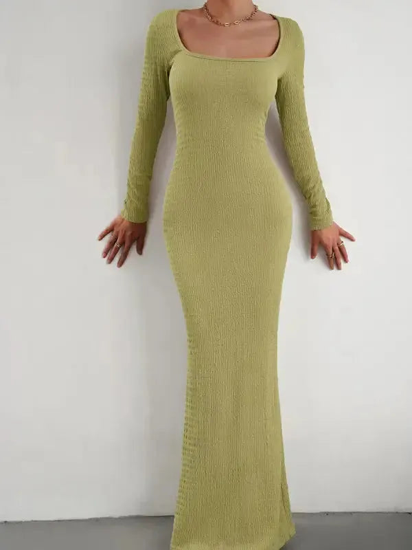 New Ladies Fit Square Neck Long Sleeve Knitted Dress - Fashionfitz