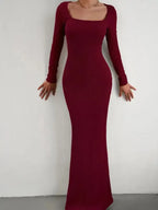 New Ladies Fit Square Neck Long Sleeve Knitted Dress - Fashionfitz