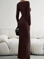 New Ladies Fit Square Neck Long Sleeve Knitted Dress - Fashionfitz