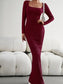 New ladies fit square neck long sleeve knitted dress