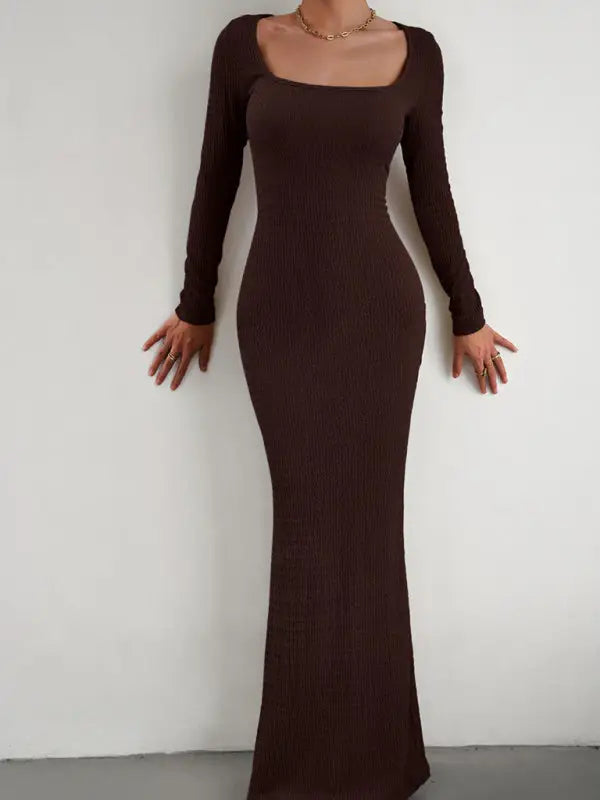 New ladies fit square neck long sleeve knitted dress