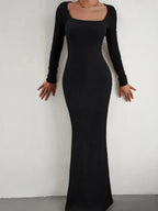 New Ladies Fit Square Neck Long Sleeve Knitted Dress - Fashionfitz