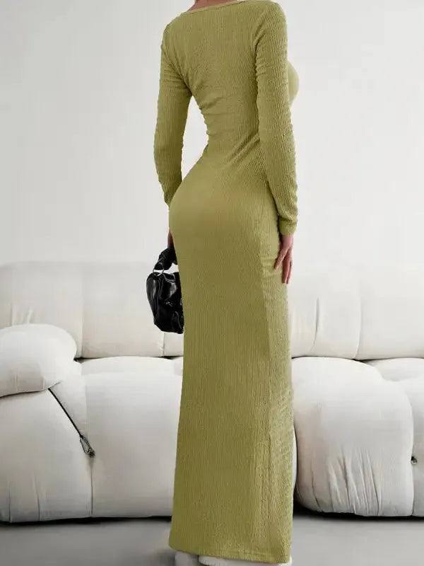New Ladies Fit Square Neck Long Sleeve Knitted Dress - Fashionfitz