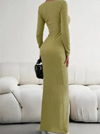 New Ladies Fit Square Neck Long Sleeve Knitted Dress - Fashionfitz