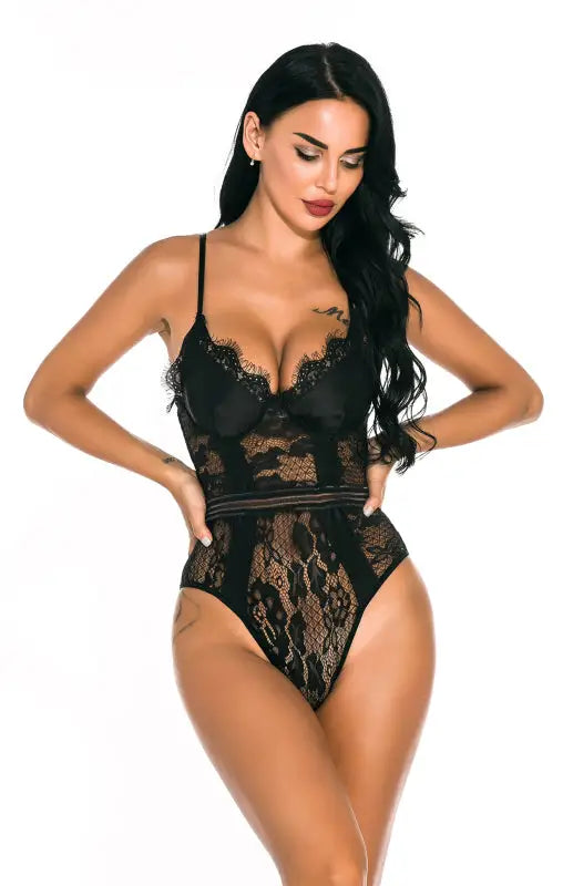 New lover lace teddy lingerie - black / s