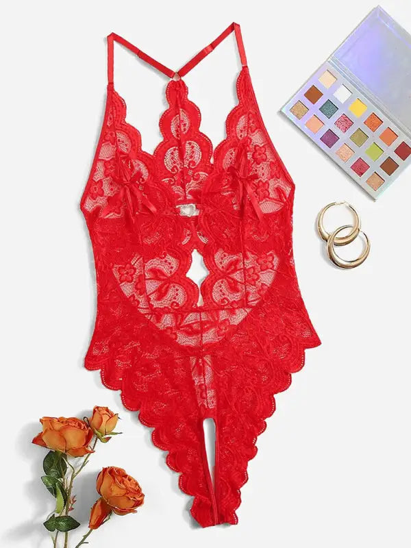 Date night lace teddy lingerie - red / s