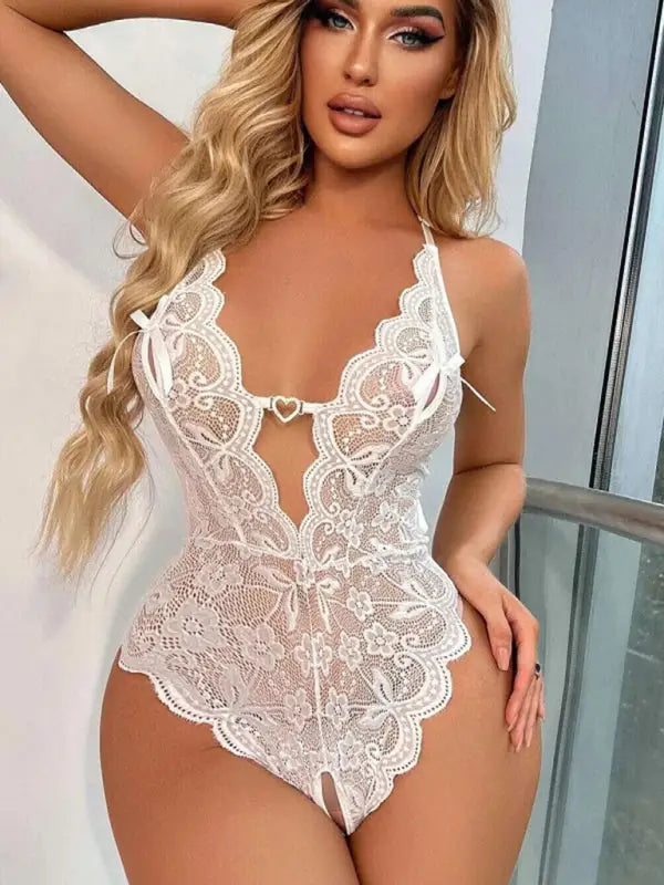 Date night lace teddy lingerie - white / s