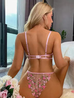 New women's sexy see-through floral lingerie set - Fashionfitz