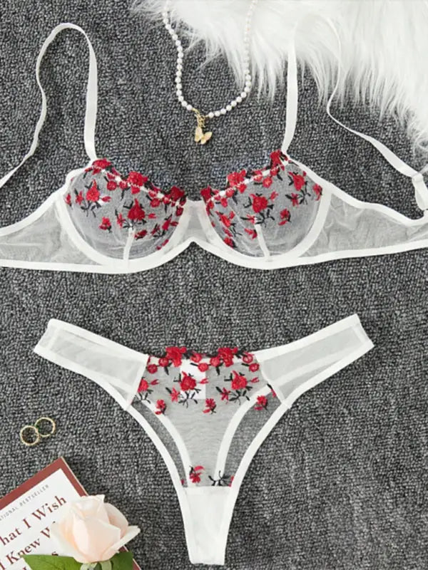Flower power 2 piece lingerie set - mesh - white / m - sets