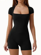 New yoga tight-fitting shoulder sleeve sports jumpsuit shorts - Fashionfitz