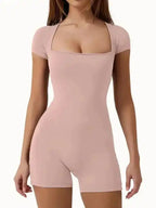 New yoga tight-fitting shoulder sleeve sports jumpsuit shorts - Fashionfitz