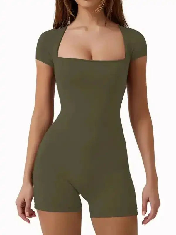 New yoga tight-fitting shoulder sleeve sports jumpsuit shorts - Fashionfitz