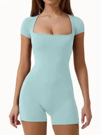 New yoga tight-fitting shoulder sleeve sports jumpsuit shorts - Fashionfitz