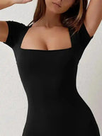 New yoga tight-fitting shoulder sleeve sports jumpsuit shorts - Fashionfitz