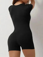 New yoga tight-fitting shoulder sleeve sports jumpsuit shorts - Fashionfitz