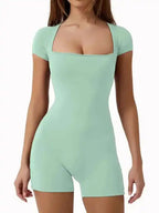 New yoga tight-fitting shoulder sleeve sports jumpsuit shorts - Fashionfitz