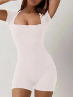 New yoga tight-fitting shoulder sleeve sports jumpsuit shorts - Fashionfitz