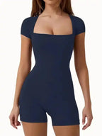 New yoga tight-fitting shoulder sleeve sports jumpsuit shorts - Fashionfitz