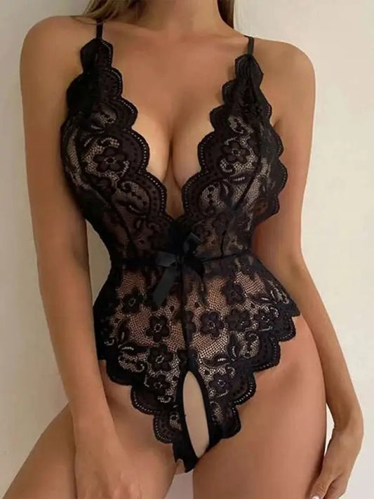 Nice and lacey teddy lingerie - black / s