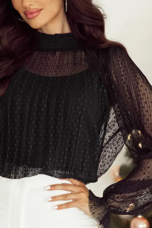 Noir dot lace illusion blouse | women’s tops | fashionfitz