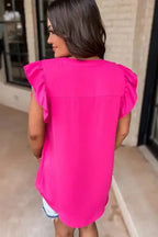 Notched Neck Ruffle Sleeve Blouse - Fashionfitz