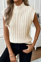 Oatmeal Cable Knit High Neck Sweater Vest - Fashionfitz