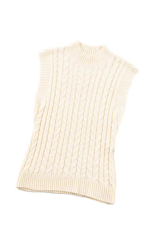 Oatmeal cable knit high neck sweater vest - sale