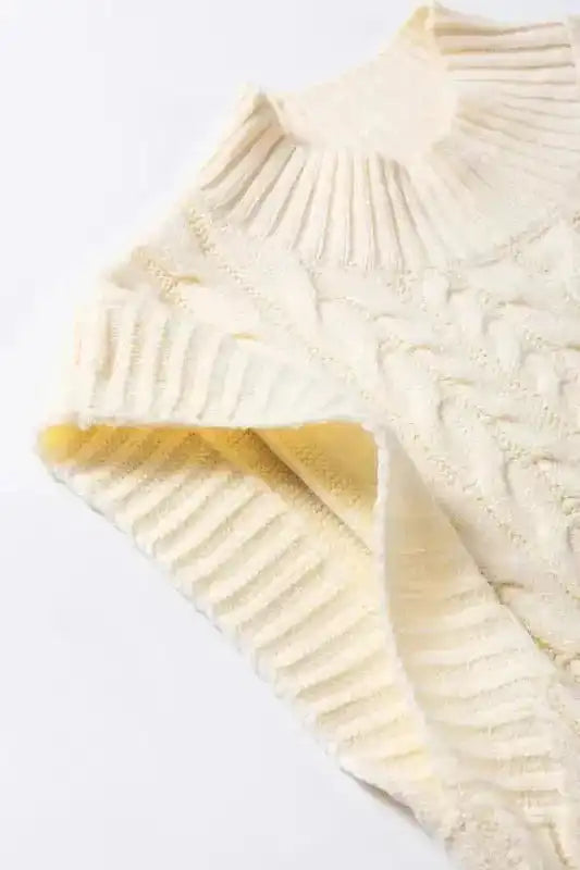 Oatmeal Cable Knit High Neck Sweater Vest - Fashionfitz