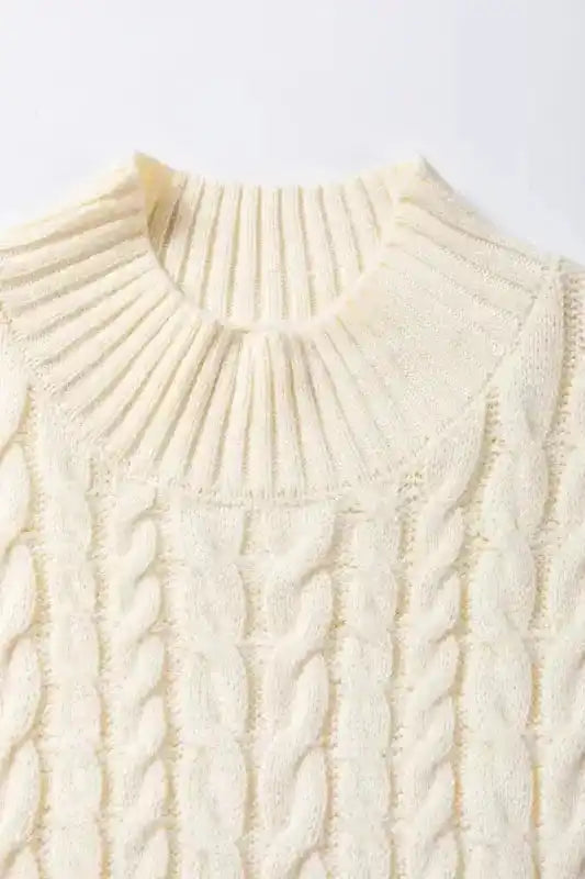 Oatmeal Cable Knit High Neck Sweater Vest - Fashionfitz