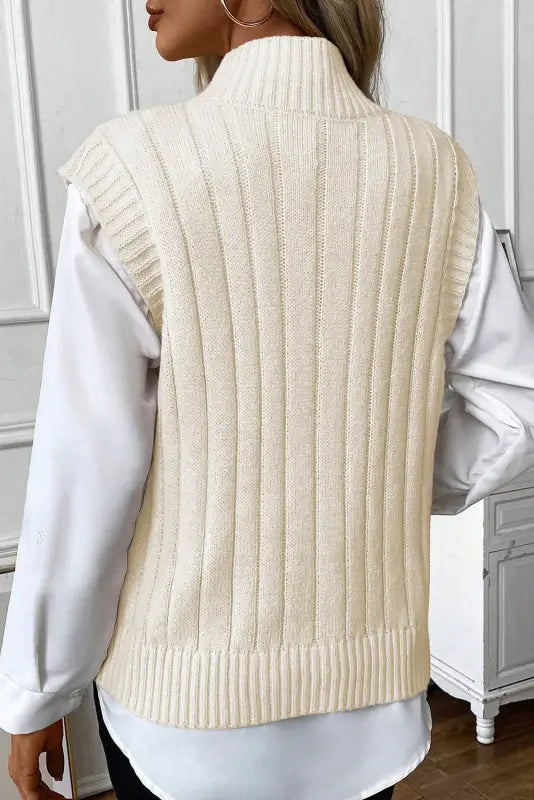 Oatmeal cable knit high neck sweater vest - sale